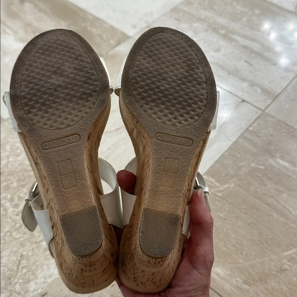 Aerosoles White Wedge Sandals with Cork Heels - Picture 8 of 8